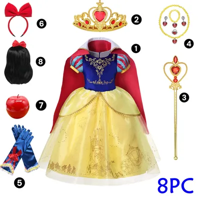 Prinzessin Schneewittchen Karneval Party Kostüm Kleid Kinder Rollenspiel Kleid Luxus Mädchen Prinzessin Cape Kostüm Zubehör Set Image