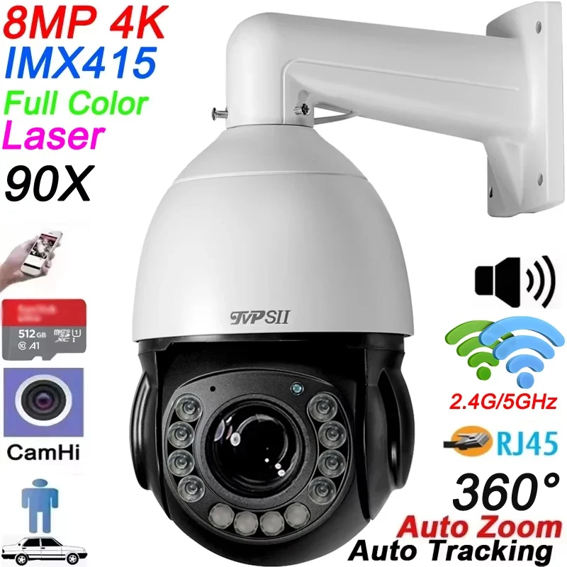 Camhi Max.512G Laser-Infrarot-Metall-Auto-Tracking 4K 8 MP 90X 60X optischer Zoom 360 ° WIFI PTZ Speed Dome Überwachung IP-Kamera Image