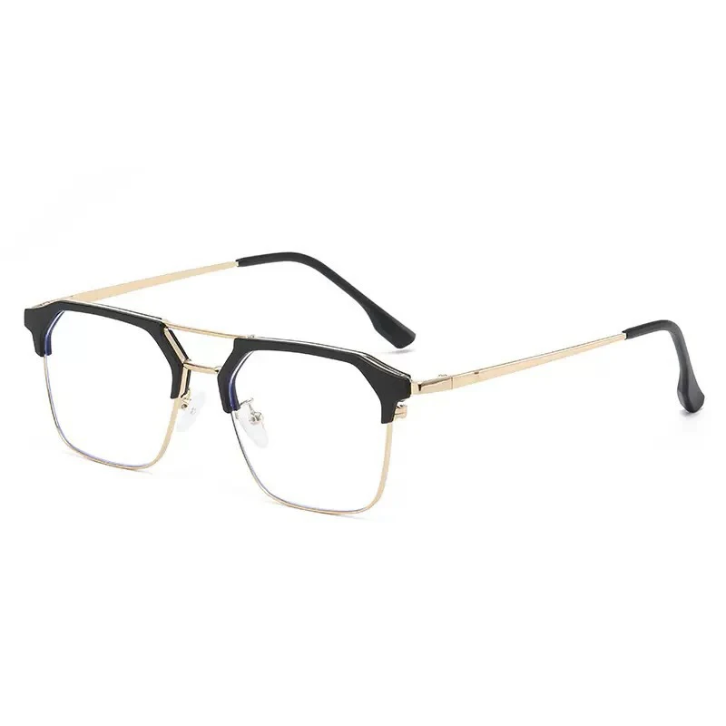 Neue Mode Unisex Metallrahmen Quadratische schlichte Brille für Männer Frauen Brille Doppelstrahlen Brillen Sanfte schwarze gewöhnliche Brille Image