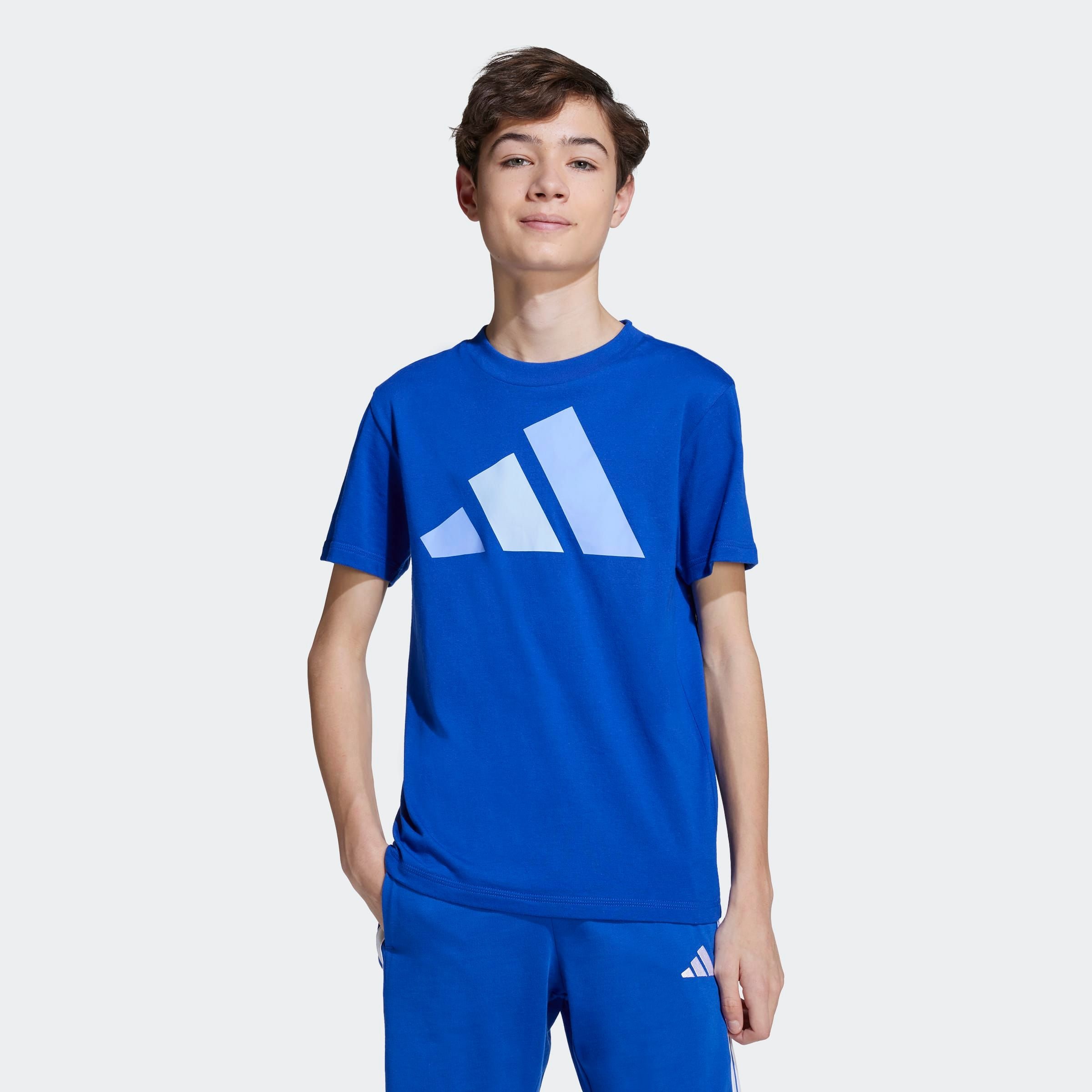 T-Shirt ADIDAS SPORTSWEAR "J BL TEE 160", Kinder, Gr. 164, blau (royal blau, blau fusion, glow blau), Obermaterial: 100% Baumwolle, normal, Rundhals, Shirts Image