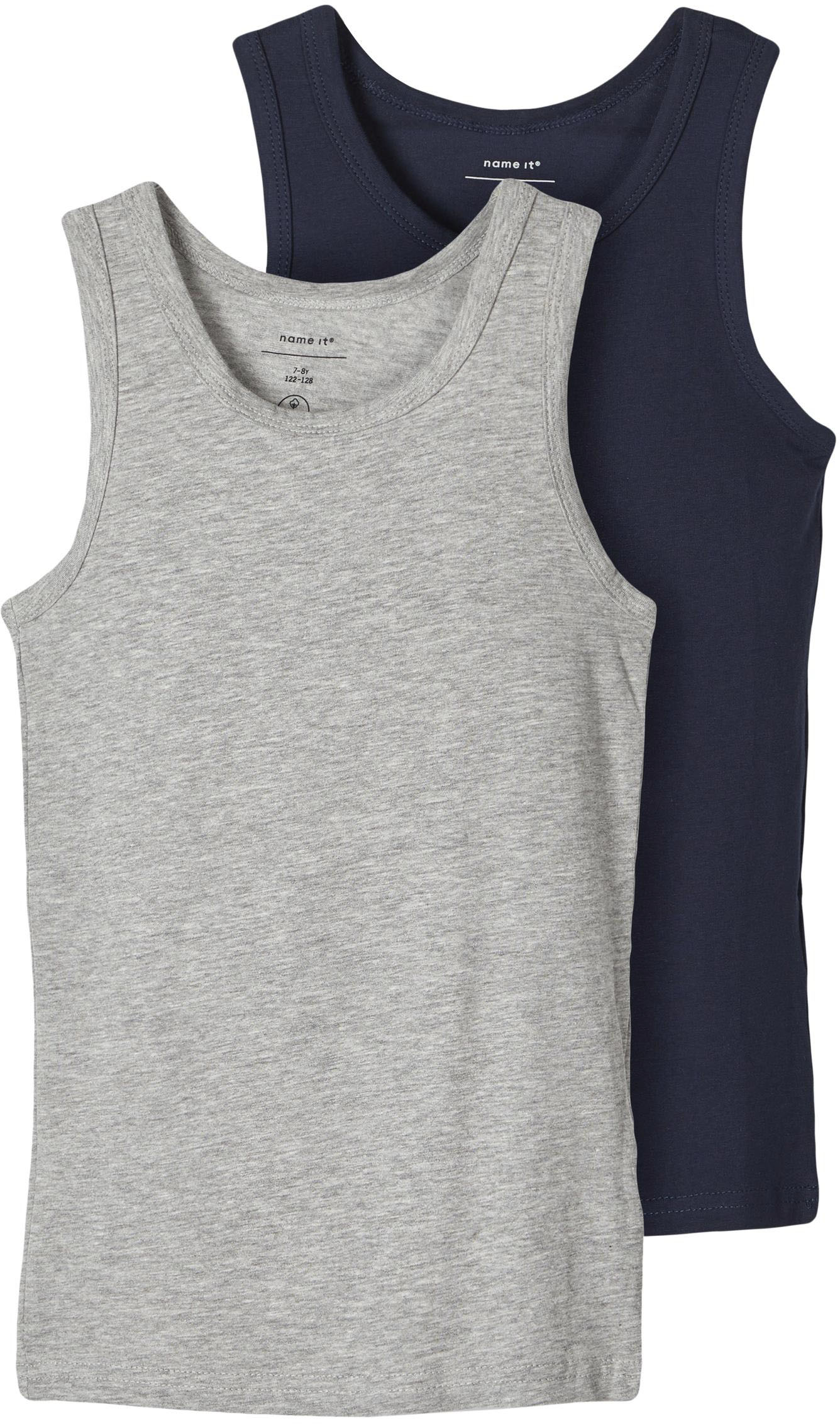 Unterhemd NAME IT "NKMTANK für Jungen mit Rundhals und elastischem Tragekomfort", Baby, Gr. 158/164, grau (grau melange), Jersey, Obermaterial: 95% Baumwolle, 5% Elasthan, meliert, normal, Rundhals, Unterhemden, normal, Jersey, eingefasste Kante,... Image