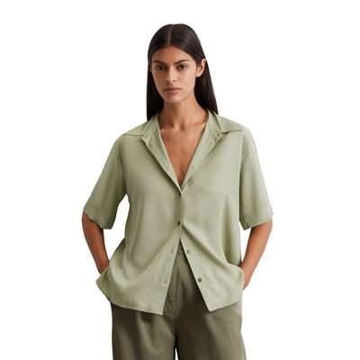 Kurzarmbluse MARC O'POLO "aus Viskose-Twill", Damen, Gr. 38, smooth sage, Obermaterial: 100% Viskose, unifarben, elegant, regular fit normal, Kurzarm, Blusen Image
