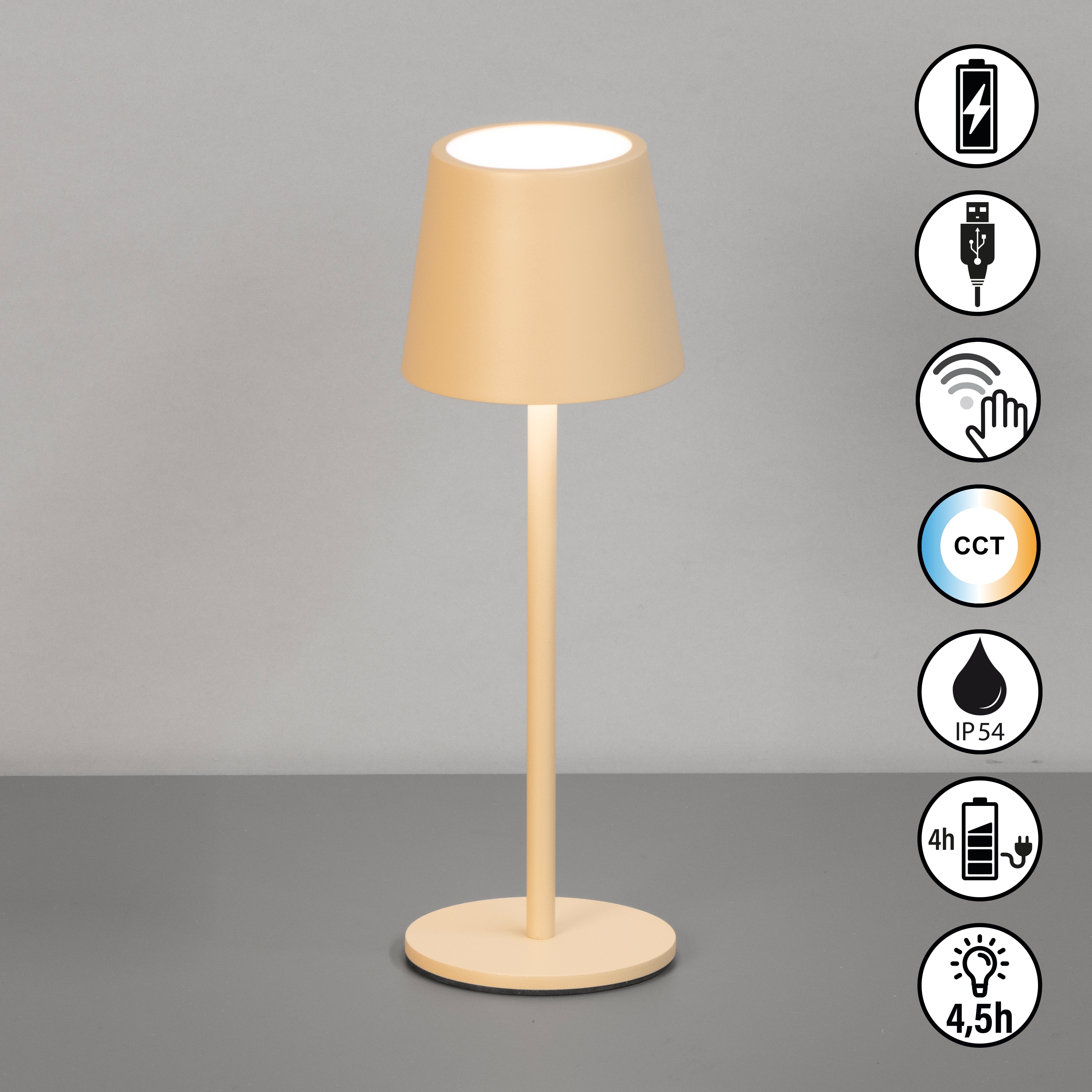 EASY BY FHL Außen-Tischleuchte "Roxi", beige (sandfarben), 1, Ø 9cm H: 27,5cm, Leuchten, lange Leuchtdauer Image