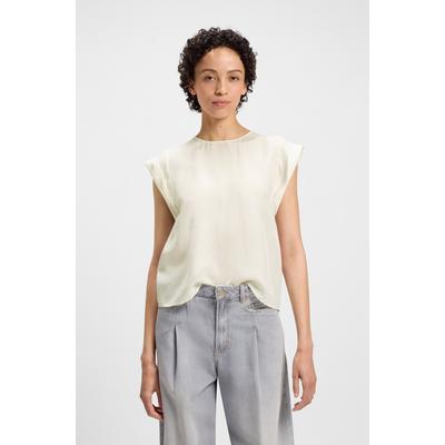 Shirtbluse BOSS ORANGE "Irnette Premium Damenmode", Damen, Gr. 36, weiß (open weiß 118), Web, Obermaterial: 60% Cupro, 40% Viskose, unifarben, casual, regular fit, Rundhals, Kurzarm mit Umschlag, Blusen, mit Ärmelaufschlag Image