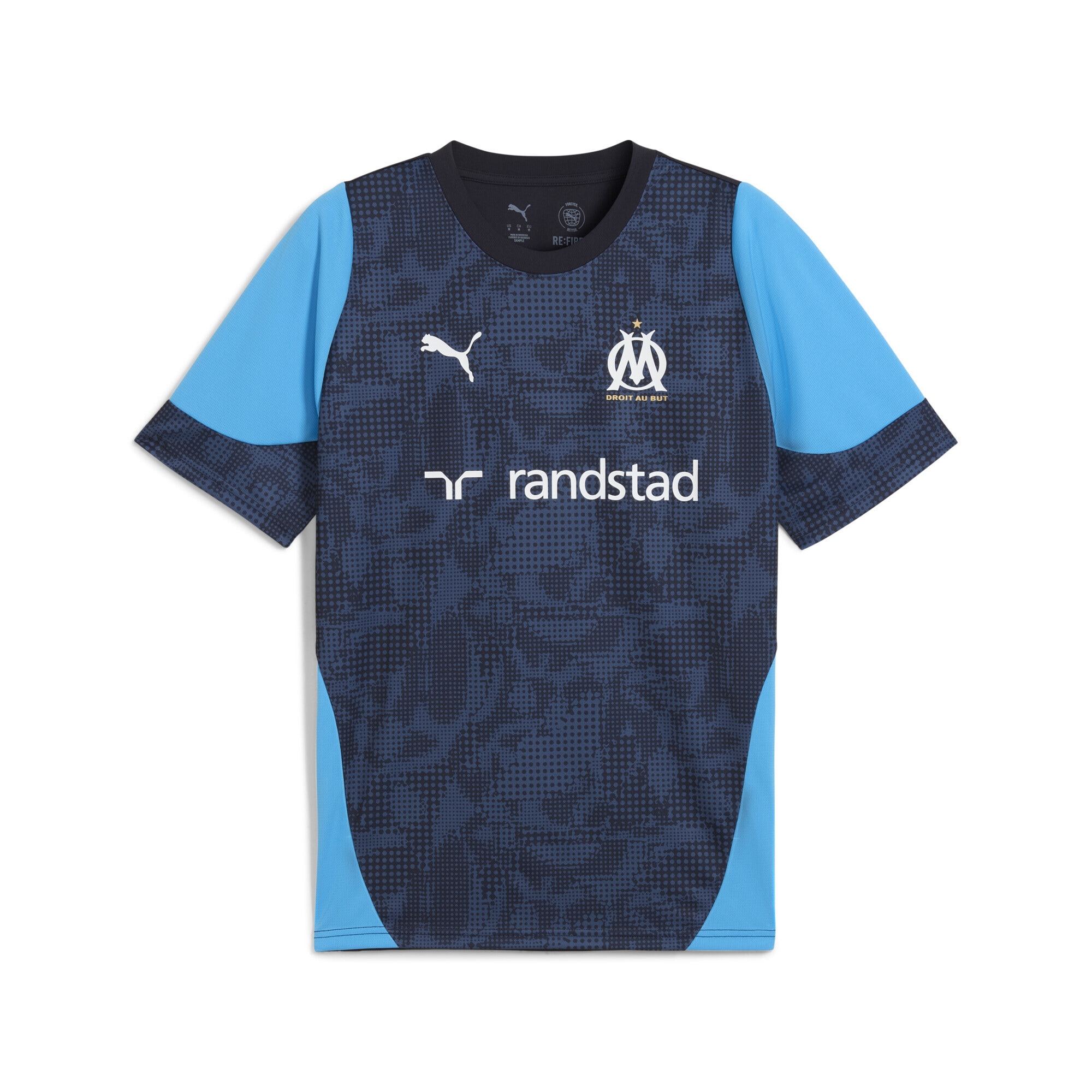 Trainingsshirt PUMA "Olympique de Marseille Trainingstrikot Herren", Herren, Gr. XS, blau (new navy bleu azur blau), Obermaterial: 100% Polyester, slim fit, Rundhals, Shirts
