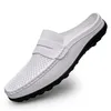 Sommer Männer Atmungsaktive Halbe Schuhe Casual Leder Schuhe Weiß Schwarz Slip Auf Loafers Schuhe Große Größe 46 47 Dropshipping