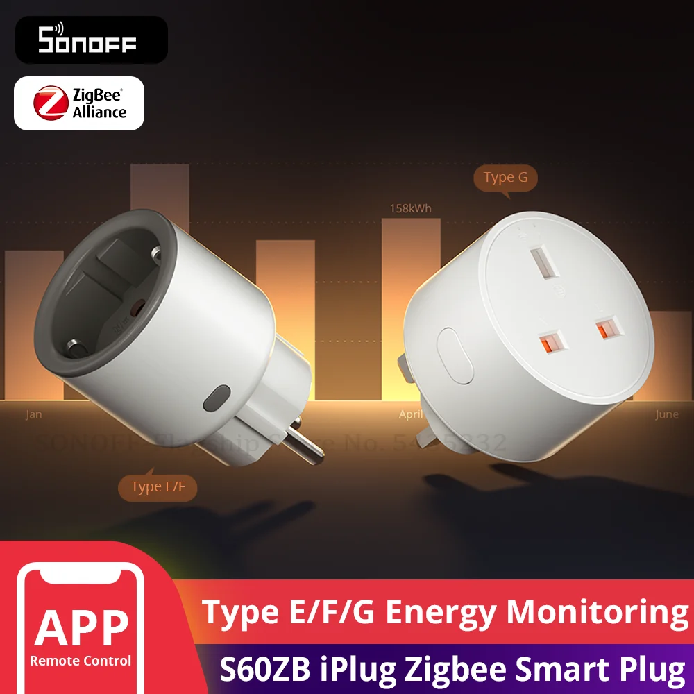 SONOFF S60ZB iPlug Zigbee Smart Plug Energieüberwachung Drahtlose Steckdose Timer Smart Switch Sprachsteuerung Google Home Amazon Alexa Image