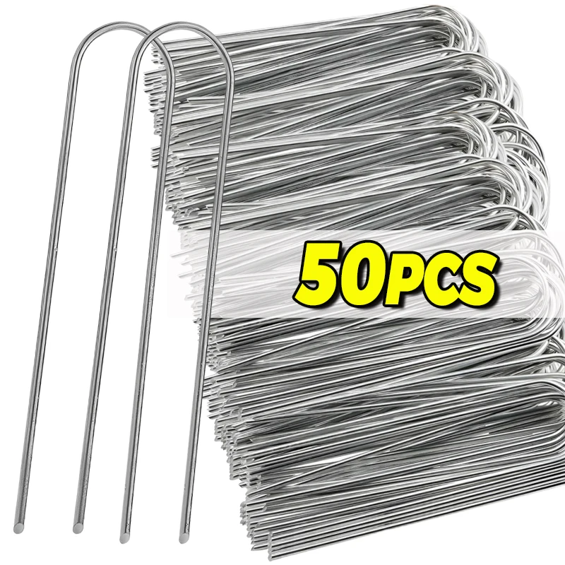 50/10PCS Heavy-duty Garten U-typ Heftklammern Zaun Stake Sods Pins Verzinkte Landschaft Stakes Spike Holding barriere Boden Abdeckungen Image
