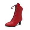 2023 Frühling neue Frauen viktoria nischen spitzen Zehen Stiefeletten Winter Spitze Nähte Punk Schnürung seltsame High Heel Schuhe Größe 43 45 48