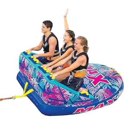Max Tropical Inflatable Towable Tube - 1-3 Rider - Perfect for Kids & Adults - Soft Top Deck Tube Boating Accessory