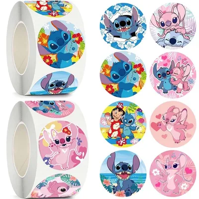 500 Stück süße Disney Stich Engel Cartoon Siegelaufkleber Anime Aufkleber Rolle DIY Briefpapier Telefon Auto Kawaii Dekoration Aufkleber Image