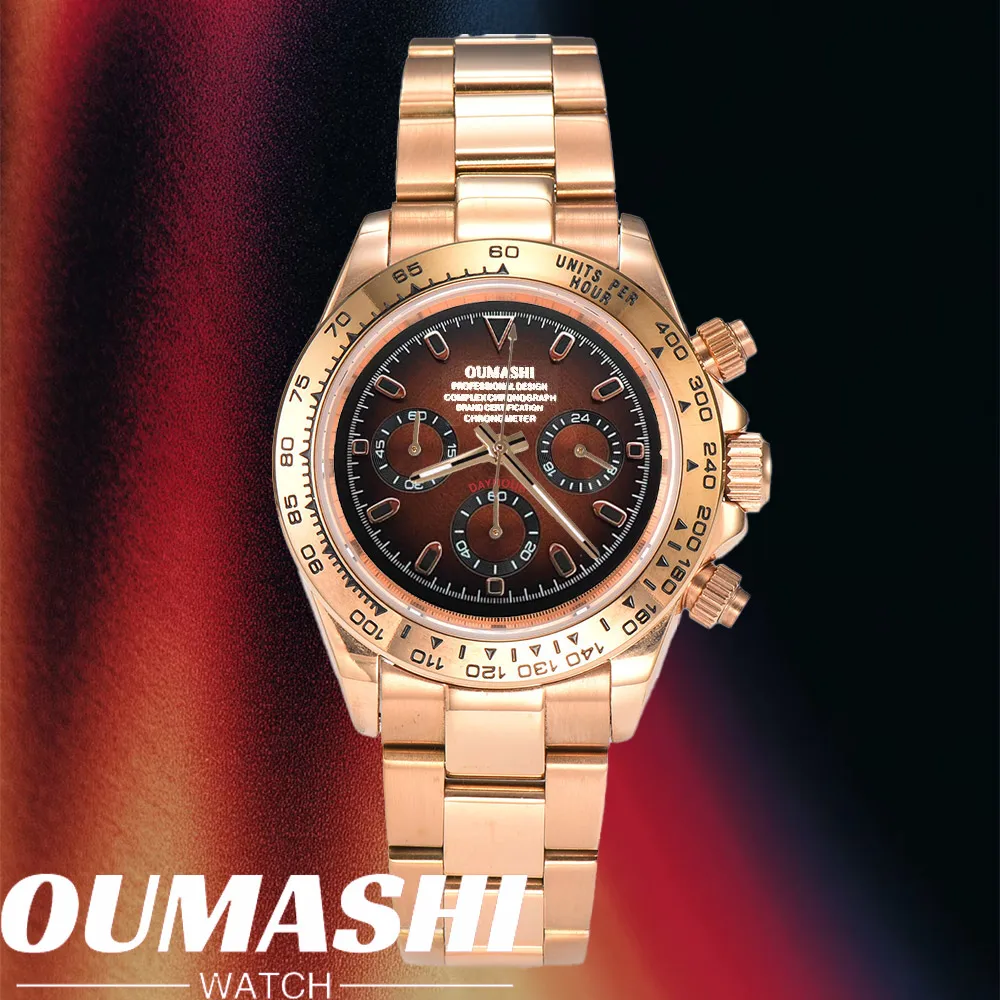 Business 39 mm VK63 Uhr Herren Chronograph Saphirglas VK63 Uhrwerk Farbverlaufszifferblatt Leuchtzeiger Edelstahl Herrenuhr Image