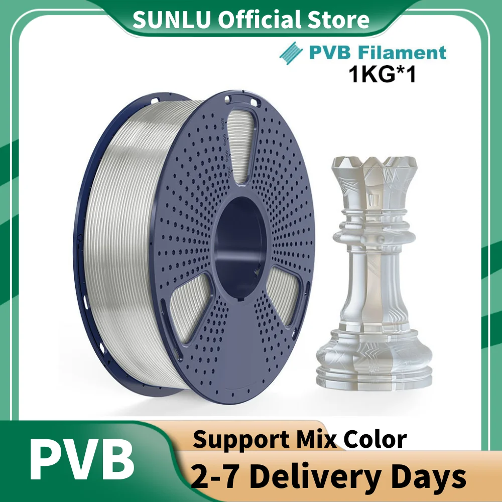 SUNLU PVB 3D-Drucker-Filament 1,75 mm 1 kg, keine Blasen, Hochgeschwindigkeitsdruck 50–200 mm/s polierbar für Keramik-Finish (IPA/Alkohol) Image