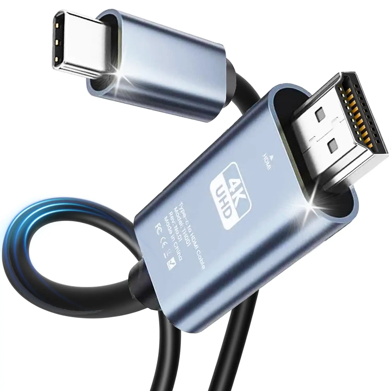 4K 60/30Hz HD-Video-Konvertierungskabel Typ C auf HDMI-Kabel mit gleichem Bildschirm, TV-Computer, 6,6 Fuß PVC-Bildschirmprojektionskabelverpackung Image