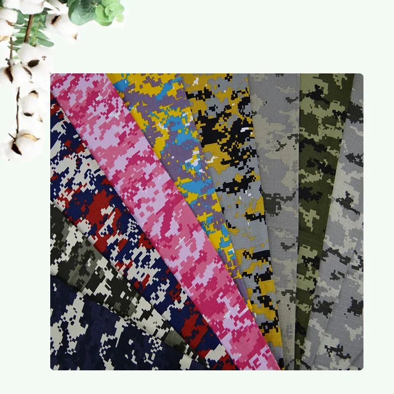 Sechs karierter Camouflage-Baumwollstoff im Meterware für Freizeitkleidung, Hosen, Hüte, Schuhe, DIY-Nähtuch, Textil, tragbar, Rosa, Gelb