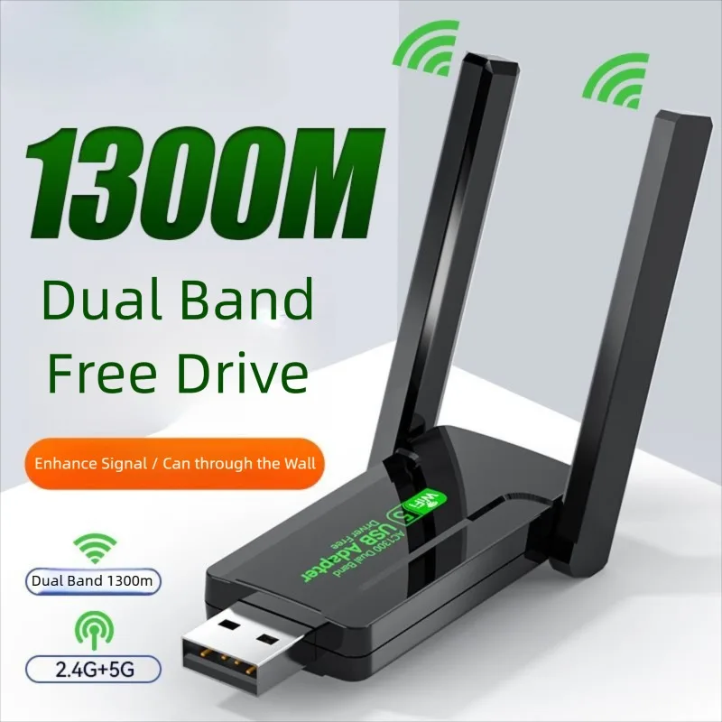 1300 Mbit/s WiFi-USB-Adapter Dualband 2,4 G + 5 GHz Wi-Fi-Dongle 2 Antenne 802.11AC USB3.0 Hochgeschwindigkeits-Wireless-Kartenempfänger PC/Laptop Image