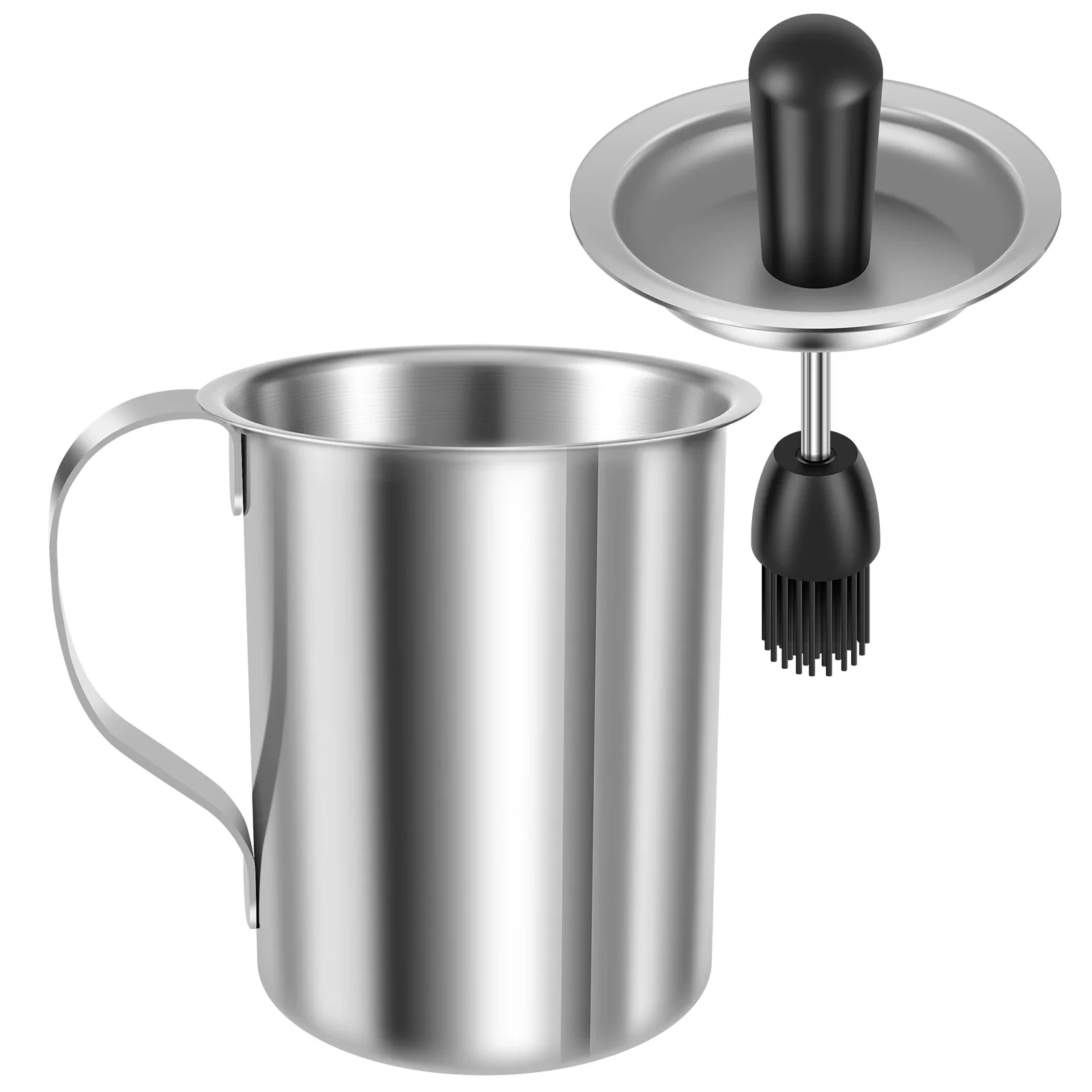 Soßentopf mit Bürste, 500 ml, Teigtopf und Bürste aus Edelstahl, tragbar, praktisch, Soßenöl-Basting-Set zum Grillen Image