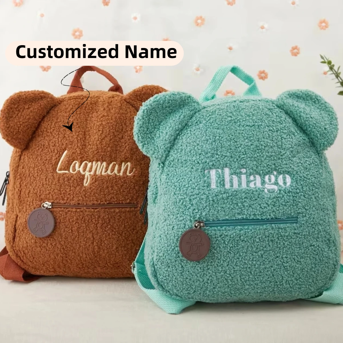 Nom personnalisé personnalisé brodé nouveau-né lettre pépinière bébé ours sac à dos sac cadeaux garçon fille enfants école sortir