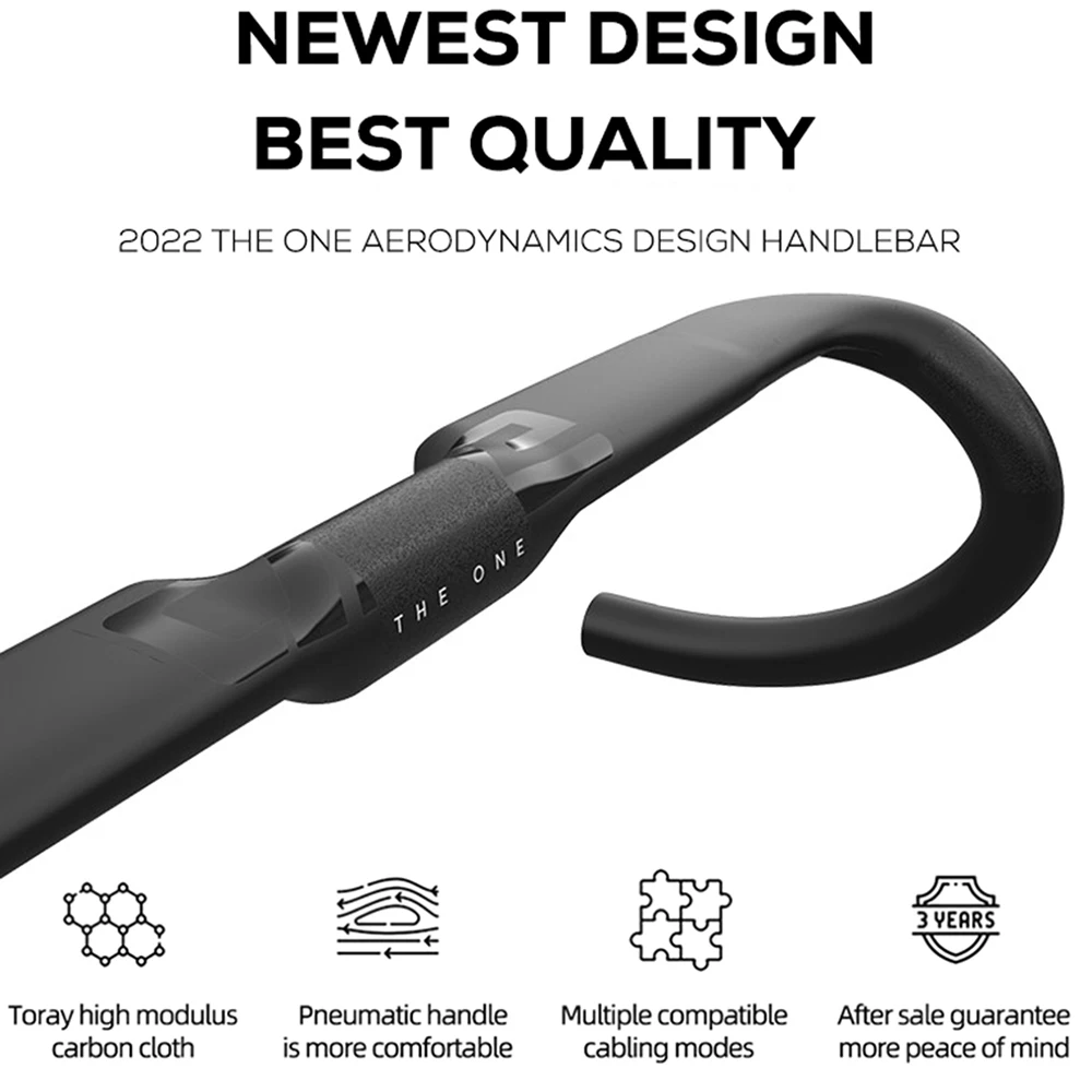 THE ONE AERO T1000 Rennrad-Lenker, 360 mm/380 mm/400 mm/420 mm, schwarz, matt, vollständig interne Führung, Rennrad-Kies-Lenker