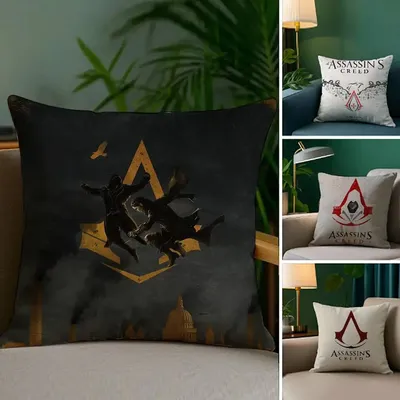 A-Assassins CreedS Kissenbezug, Plüschstoff, weicher, doppelseitiger Druck, Sofa-Kissenbezug, Überwurf-Kissenbezüge Image
