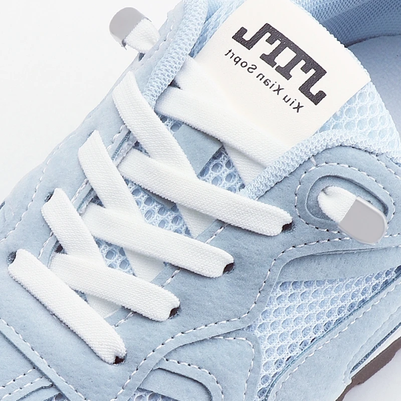 2 Paar doppellagige elastische 8 mm flache Schnürsenkel Schuhe Zubehör keine Krawatte Schnürsenkel hochwertige elastische Schnürsenkel Sneakers Tennis Schnürsenkel Image