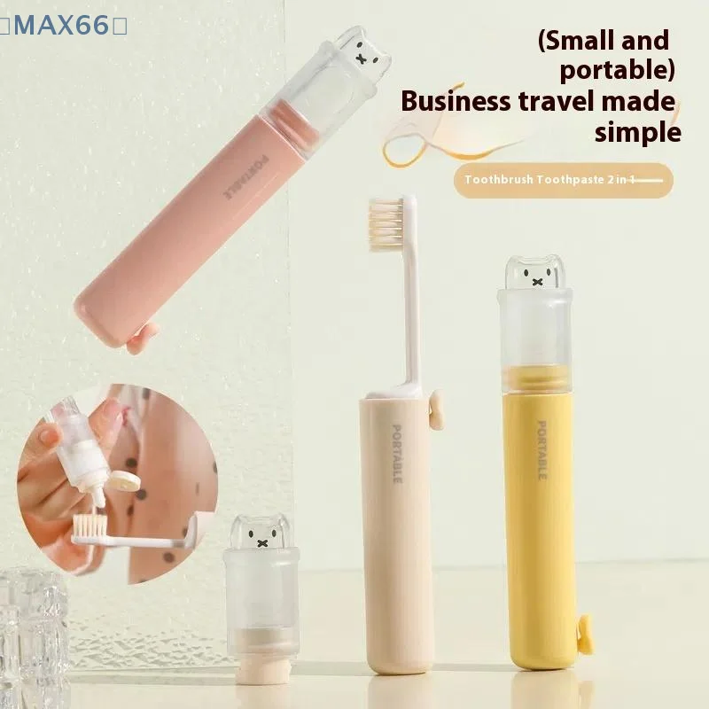 2-in-1 Mini tragbare Zahnbürste Zahnpasta Set süße Bär Zahnpasta Spender Erwachsene Reise Zahnbürste Mundpflege Tiefenreinigung Image