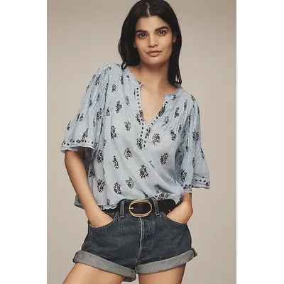 By Anthropologie Pintuck Short-Sleeve Swing Top
