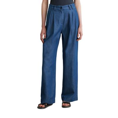 Chinohose MARC O'POLO "mit TENCEL™ Lyocell", Damen, Gr. 40, Normalgrößen, schwarz indigo tencel denim, Obermaterial: 82% Baumwolle, 18% Lyocell, unifarben, casual, weit lang, Hosen Image