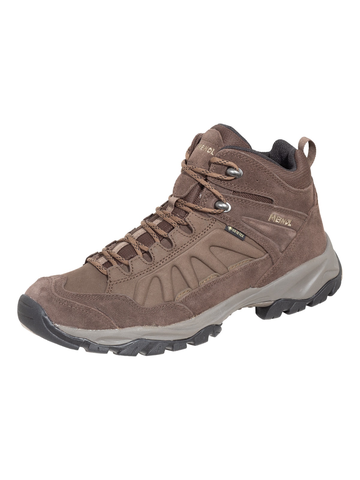 Wanderschuh MEINDL "Meindl Nebraska Mid GORE-TEX", Herren, Gr. 41,5, Normalschaft, braun, Nubukleder, Schuhe Wanderschuh, GORE-TEX – Winddicht, wasserdicht und atmungsaktiv