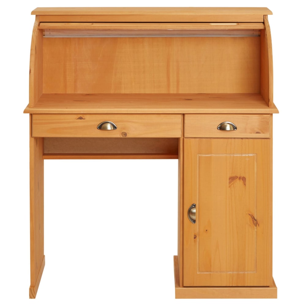 Bureau secrétaire avec volet roulant, en bois massif, effet antique