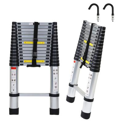 Teleskopleiter Silber 4.4m Mit Haken Ausziehleiter bis 150kg Stabil Aluminium Anlegeleiter Image