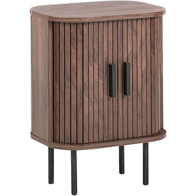 Beliani - Nachttisch Dunkelbraun MDF-Platte mit 2 Schiebetüren Lamellen-Optik Retro Nachtkonsole Image