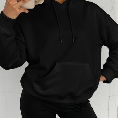 TEMU Women's Long Sleeve Hoodie With Drawstring - Casual Pullover Sweatshirt, Soft Polyester Fabric, Machine Washable, Fall/winter, Casual Wear Hoodie | Hoodie | Polyester Sweatshirt Image