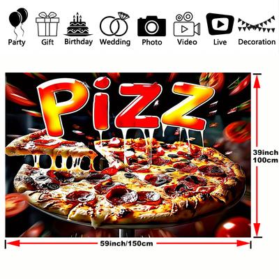 TEMU 1pc Pizza Party Photo Backdrop - Vibrant Polyester Cooking Theme Banner For Birthdays, Showers & Cake Table Decor, 39×59in-70.8×90.5in, Photography & Celebrations Image
