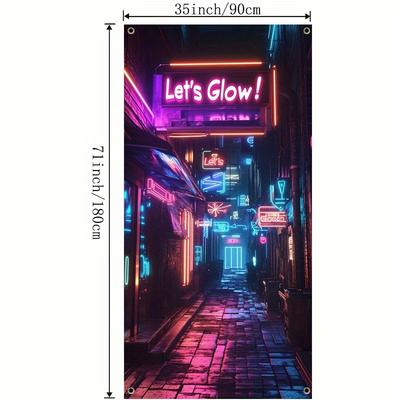 TEMU 2d Door Banner 1pc Neon Scene Polyester Door Banner - No Power Needed, Fit For Party Decoration, Wall Hanging Room Décor Image