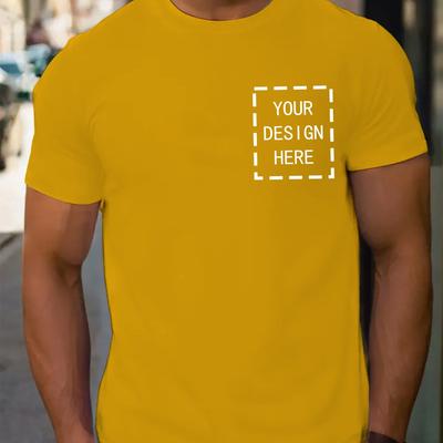 TEMU Men's Customizable Graphic T-shirt - Soft & Comfortable Stretch Fabric, Casual Crew Neck Short Sleeve Beige With , Summer Fashion Image