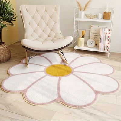 TEMU Soft & Fluffy Pink Flower Area Mat - Non-slip, Washable Polyester, Machine-made, Ideal For Bedroom, Vanity, Or Chair Decor, Bedroom Decor | Floral Pattern Mat | Durable Area Mat, Area Image