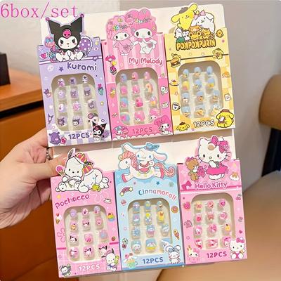TEMU Cute Press On Nails Set, Featuring For Kuromi Melody For Cinnamoroll For For Pompompurin Designs Fake Nail Tips (12pcs/box*6box=72pcs Nail Tips) Mix Styles, Girls' Birthday & Christmas Gift Image