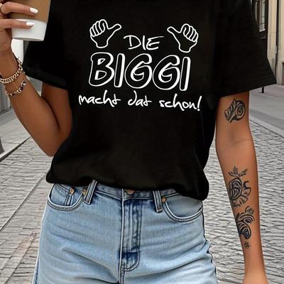 "TEMU Teediy Women's "die Macht Das Schon" Graphic T-shirt - 100% Fit Short Sleeve Casual Top With Design, Machine Washable & Wear, Ladies T Shirts, Relaxed Fit, Urban Style, , , Streetwear Fans" Image
