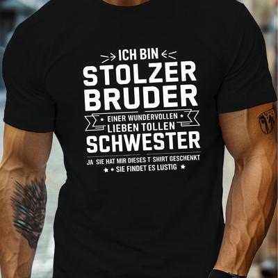 TEMU Men's Lightweight Crew Neck Short Sleeve T-shirt - Brother Print, Casual Summer Top In Gray, Polyester Blend, Comfortable & Breathable For Casual Attire Image