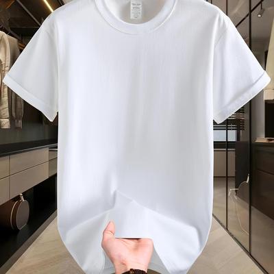 TEMU 100% Cotton Comfortable Mens Solid T-shirt, Casual Short Sleeve Crew Neck Tee For Summer Outdoor Image