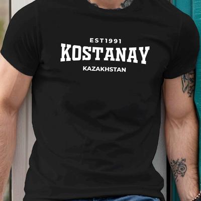 TEMU Men's Casual Crew Neck T-shirt With Kostanay Print, Geometric Pattern, Regular Fit, Short Sleeve, Everyday Tee, Machine Washable, Wear Image