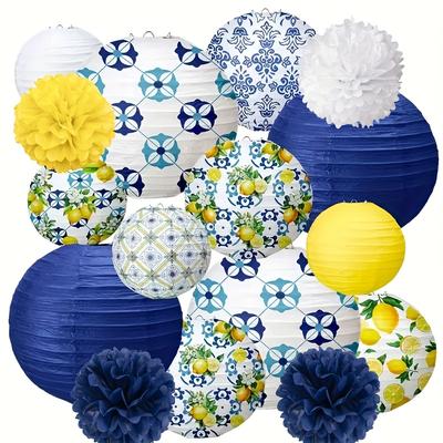 TEMU 16pcs Paper Lantern Set Amalfi Capri Lemon Party Supplies Summer Mediterranean Decor Pattern Baby Shower Wedding Birthday Decorations Image