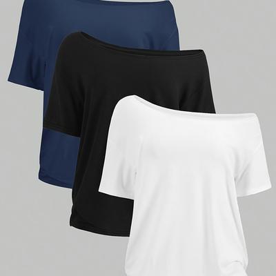 TEMU 3pcs Women's Casual Fashion S Multicolor Slanted Shoulders Asymmetrical Short Sleeve T-shirt Three-piece Set Image