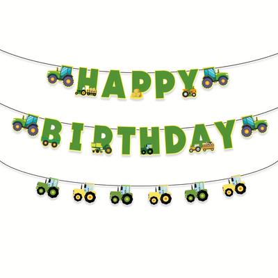 TEMU 7pcs Tractor Themed Birthday Party Decor Set - Happy Birthday Banner& Design Banner- Ideal For Indoor/outdoor Farm, Tractor Birthday Decor, Party Decor, Party Supplies, Home Decor Image