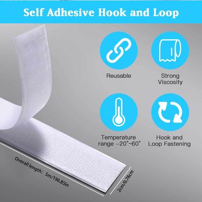 TEMU Self-adhesive Hook And Loop 5m X 20mm, Fabric Double-sided Tape With Tear-apart Strong Adhesive Suitable For Fabrics, Nets, Carpets, Male And Female Fixing Heads, Diy, Home And Office Use Image