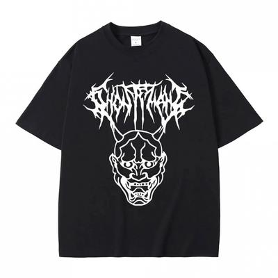 TEMU Men's Graphic Print T-shirt - Black Hip Hop Gothic Streetwear, Casual Crew Neck Tee With White , Plus Size For Image