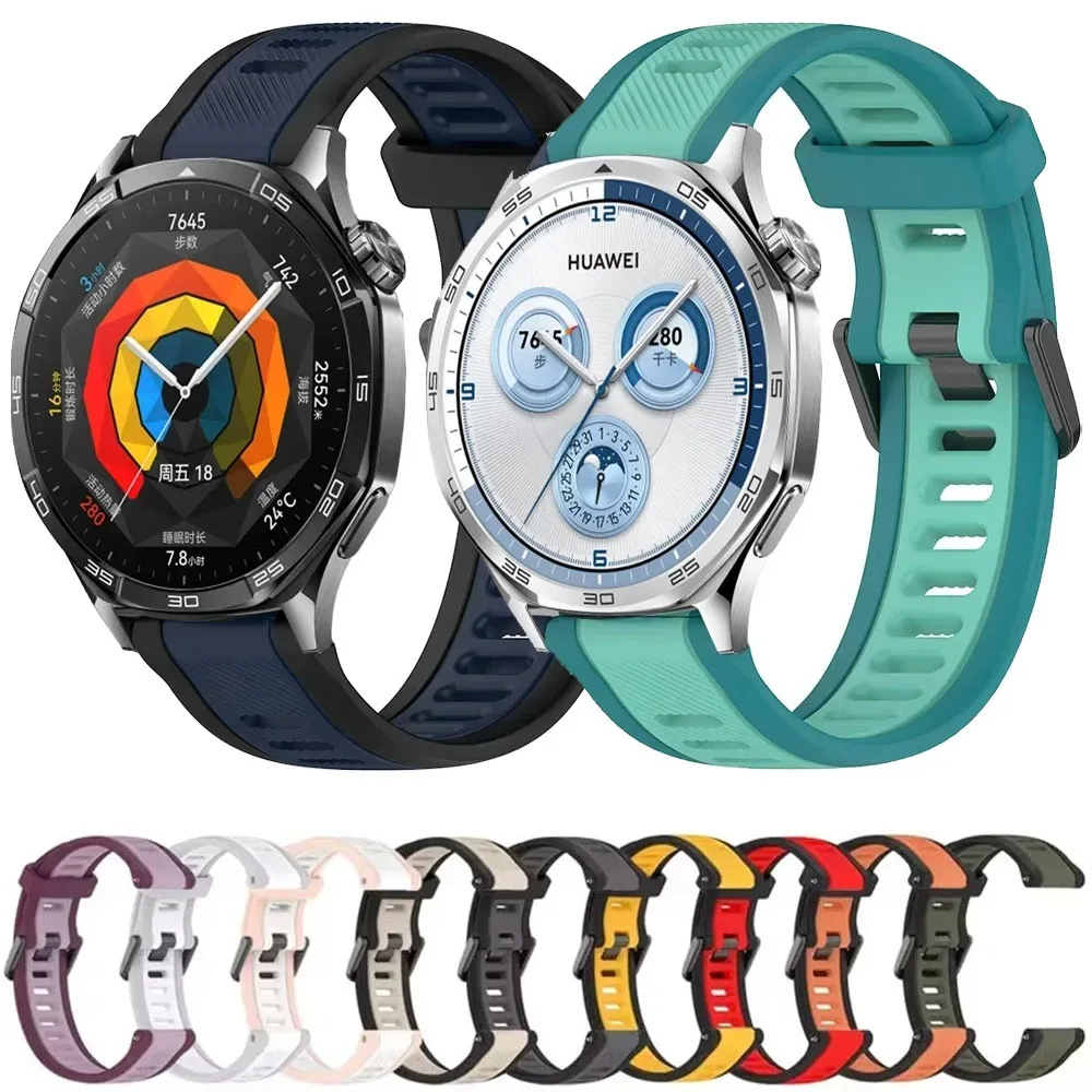 18mm 20mm 22mm Zweifarbiges Silikonarmband für Huawei Watch GT5/4/3 Pro 46mm Bequemes Band Huawei Watch GT5 Pro 42mm GT4-5 41mm Image