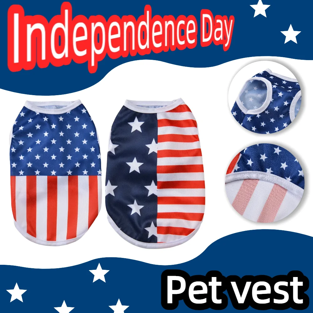 Sommerkleidung für Hunde, kleine, mittelgroße und große Hunde, Katzen, Unabhängigkeitstag, weiches Haustier-T-Shirt, atmungsaktive Weste, coole Welpenkleidung, Chihuahua Image