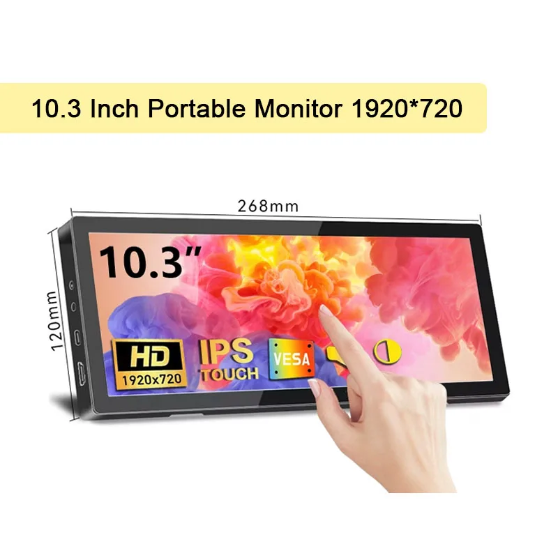 10,3 Zoll tragbarer Touchscreen-Monitor 1920 x 720 lange Bar IPS HDMI Typ C für Mac Laptop PC Chassis Temperaturanzeige Image